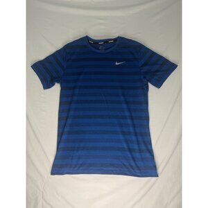 Nike Men's DRI FIT Running Blue Striped Shirt Short Sleeve Medium